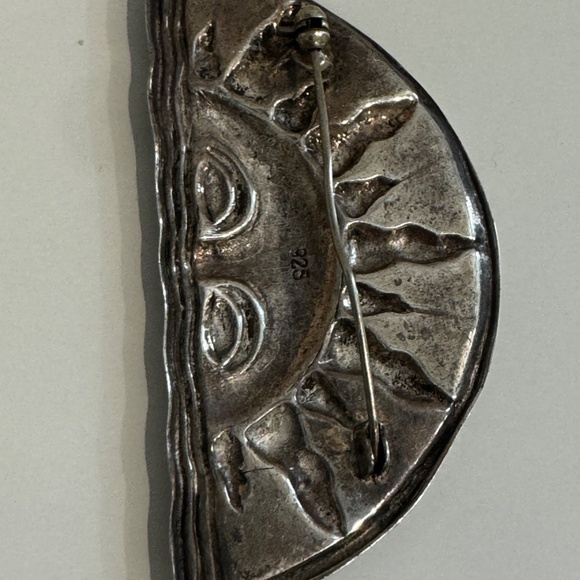 Vintage Sterling Silver Brooch Pin Large Rising Sun 925 - Picture 5 of 12